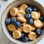 Mini Pancake Cereal with Blueberries and Peanut Butter Drizzle 2 Mini Pancake Cereal with Blueberries and Peanut Butter Drizzle