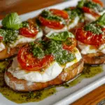 Burrata Crostini with Roasted Cherry Tomatoes & Basil Pesto