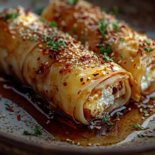 Crispy Filo Rolls with Ricotta, Dates & Honey