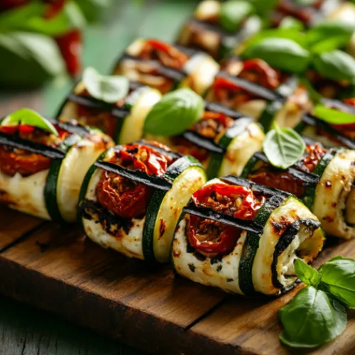 Grilled Zucchini Roll-Ups with Ricotta and Sun-Dried Tomatoes