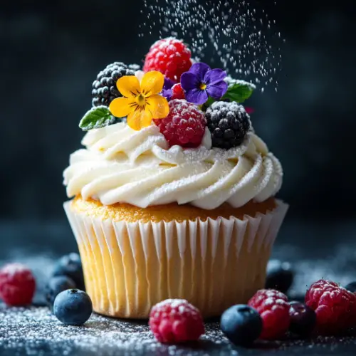 Vanilla Berry Cupcakes with Whipped Cream Frosting