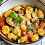 Gnocchis aux tomates fraîches, courgettes, fromage et basilic 2 Gnocchis aux tomates fraîches, courgettes, fromage et basilic