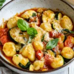 Gnocchis aux tomates fraîches, courgettes, fromage et basilic