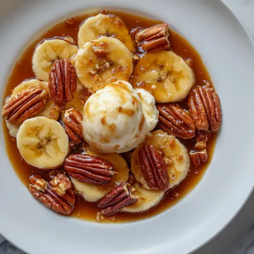 Caramelized Bananas with Vanilla Ice Cream & Toasted Pecans