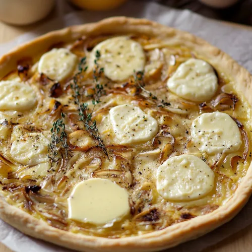 Tarte aux Oignons, Fromage de Chèvre, Miel & Thym