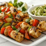 Grilled Chicken Fajita Skewers with Fresh Guacamole