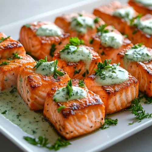 Seared Salmon Bites with Creamy Herb Sauce