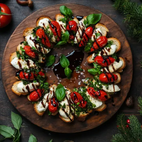 Holiday Caprese Crostini Wreath