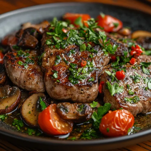 Garlic Herb Lamb Chops with Sautéed Mushrooms & Cherry Tomatoes