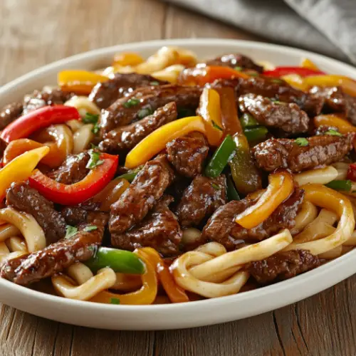 Beef Stir-Fry with Bell Peppers and Udon Noodles