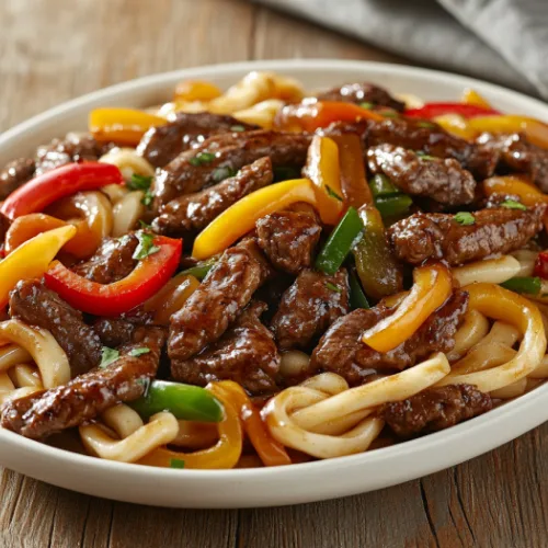 Beef Stir-Fry with Bell Peppers and Udon Noodles