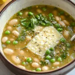 One-Pot Brothy Beans with Parmesan, Peas, and Lemon
