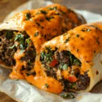 Cheesy Ground Beef Burritos with Chipotle Queso