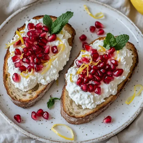 Whipped Ricotta Toast with Pomegranate Flowers & Lemon Zest