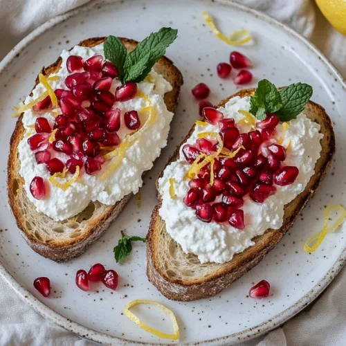 Whipped Ricotta Toast with Pomegranate Flowers & Lemon Zest