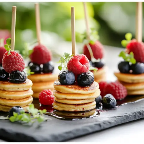 Mini Pancake Stacks with Mixed Berries & Maple Syrup
