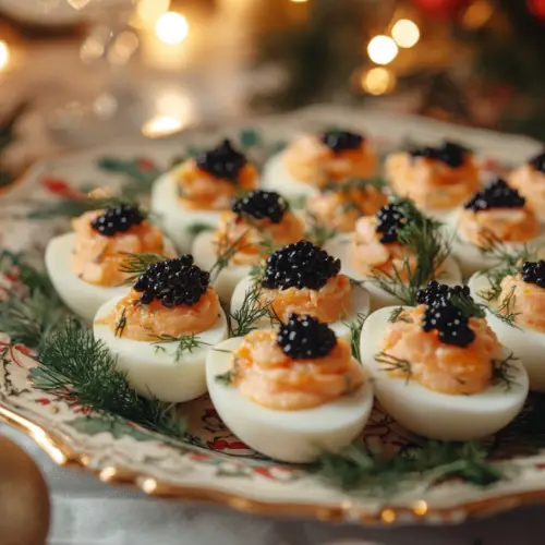 Gourmet Deviled Eggs with Smoked Salmon and Caviar
