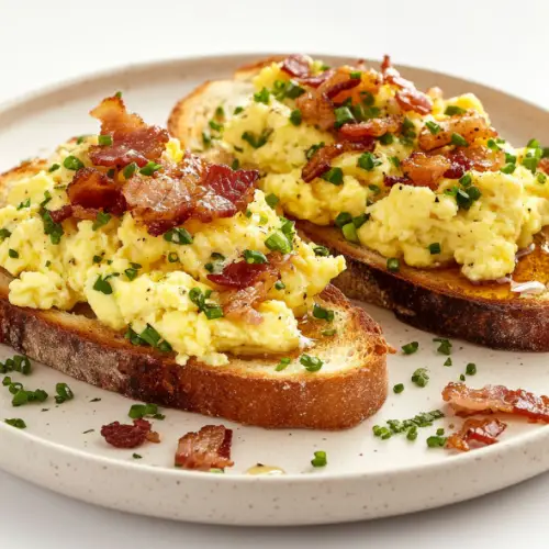 Avocado Toast with Scrambled Eggs and Crispy Bacon