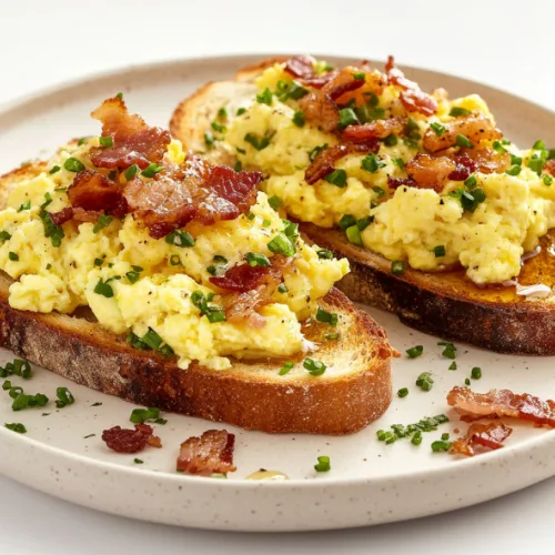 Avocado Toast with Scrambled Eggs and Crispy Bacon