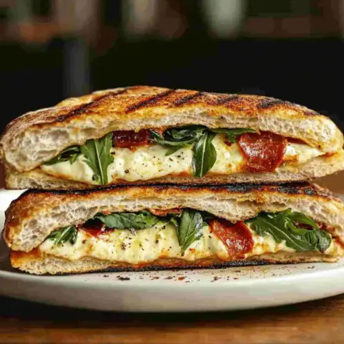 Grilled Pizza Sandwich with Mozzarella and Arugula