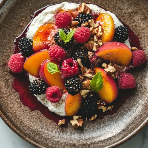 Spiced Roasted Summer Fruit Over Sweet Ricotta