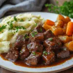 Halal Braised Beef with Mashed Potatoes and Glazed Carrots