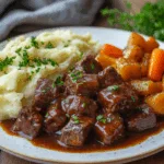 Halal Braised Beef with Mashed Potatoes and Glazed Carrots