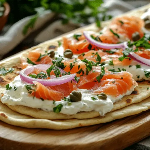 Smoked Salmon Flatbread with Cream Cheese & Capers