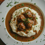 Swedish Meatballs with Creamy Gravy and Mashed Potatoes