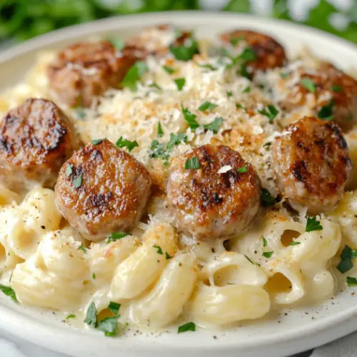Creamy Parmesan Pasta with Seared Italian Sausage Medallions