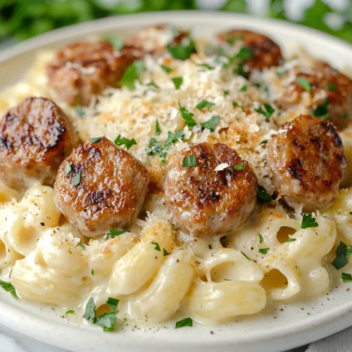 Creamy Parmesan Pasta with Seared Italian Sausage Medallions