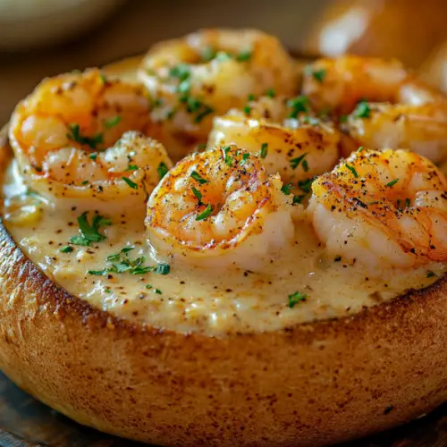 Creamy Cajun Shrimp Chowder in a Sourdough Bread Bowl