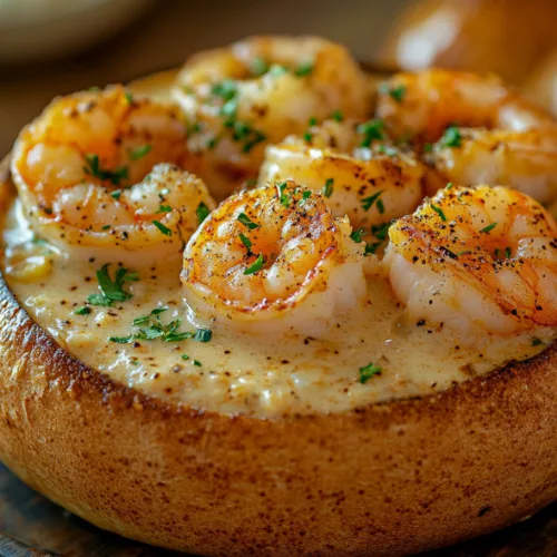 Creamy Cajun Shrimp Chowder in a Sourdough Bread Bowl