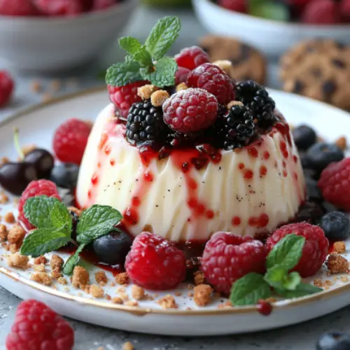 Vanilla Bean Panna Cotta with Berry Coulis