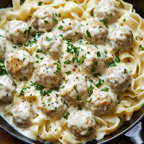Creamy Swedish Meatball Pasta Skillet
