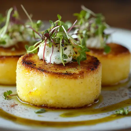Polenta Rounds with Goat Cheese & Microgreens