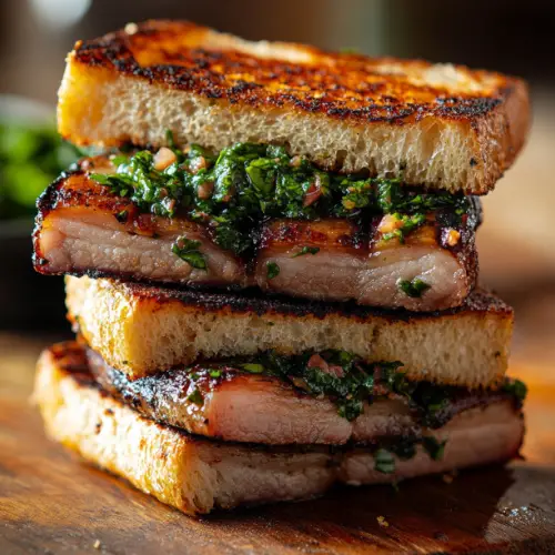 Grilled Pork Belly Sandwich with Chimichurri