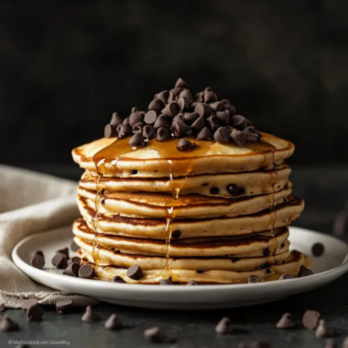 Fluffy Chocolate Chip Pancakes with Maple Drizzle