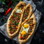 Turkish Pide with Ground Meat & Vegetables 3 Turkish Pide with Ground Meat & Vegetables