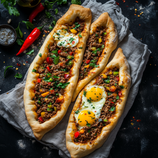 Turkish Pide with Ground Meat & Vegetables