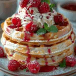 Vanilla Waffles with Raspberry Coulis & Cream