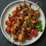 Spiced Chicken Skewers with Charred Peppers & Tomatoes
