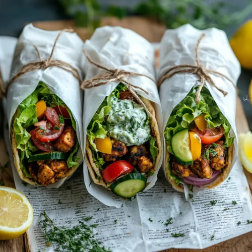 Tempeh Gyros with Tzatziki and Pickled Onion