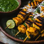Grilled Lime Chicken Skewers with Coconut & Green Chutney