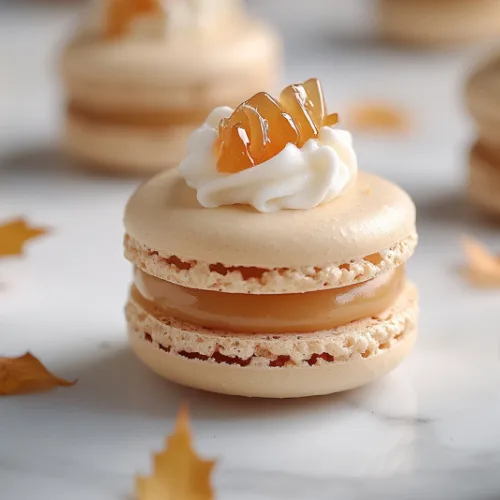 Salted Caramel Macarons with Whipped Cream Garnish