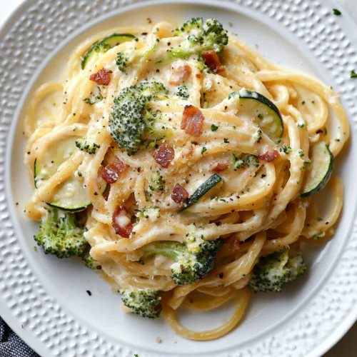 Creamy Zucchini and Broccoli Pasta with Bacon