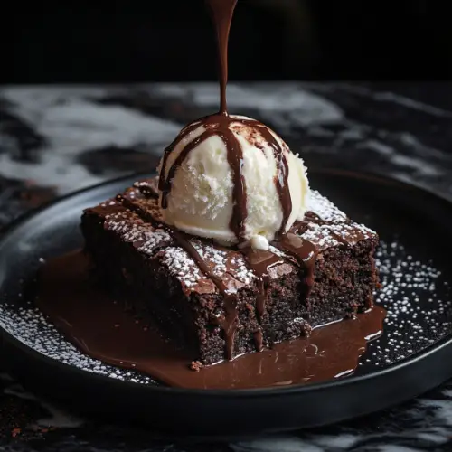 Fudgy Chocolate Brownie with Vanilla Ice Cream