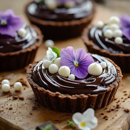 Chocolate Ganache Tartlets with Edible Flowers