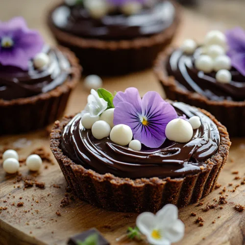 Chocolate Ganache Tartlets with Edible Flowers