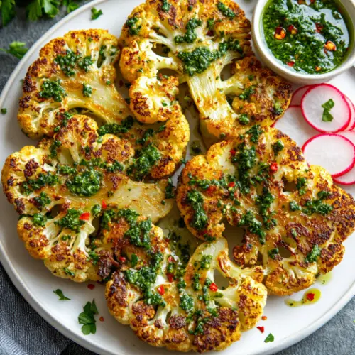 Roasted Cauliflower Steaks with Herb Sauce